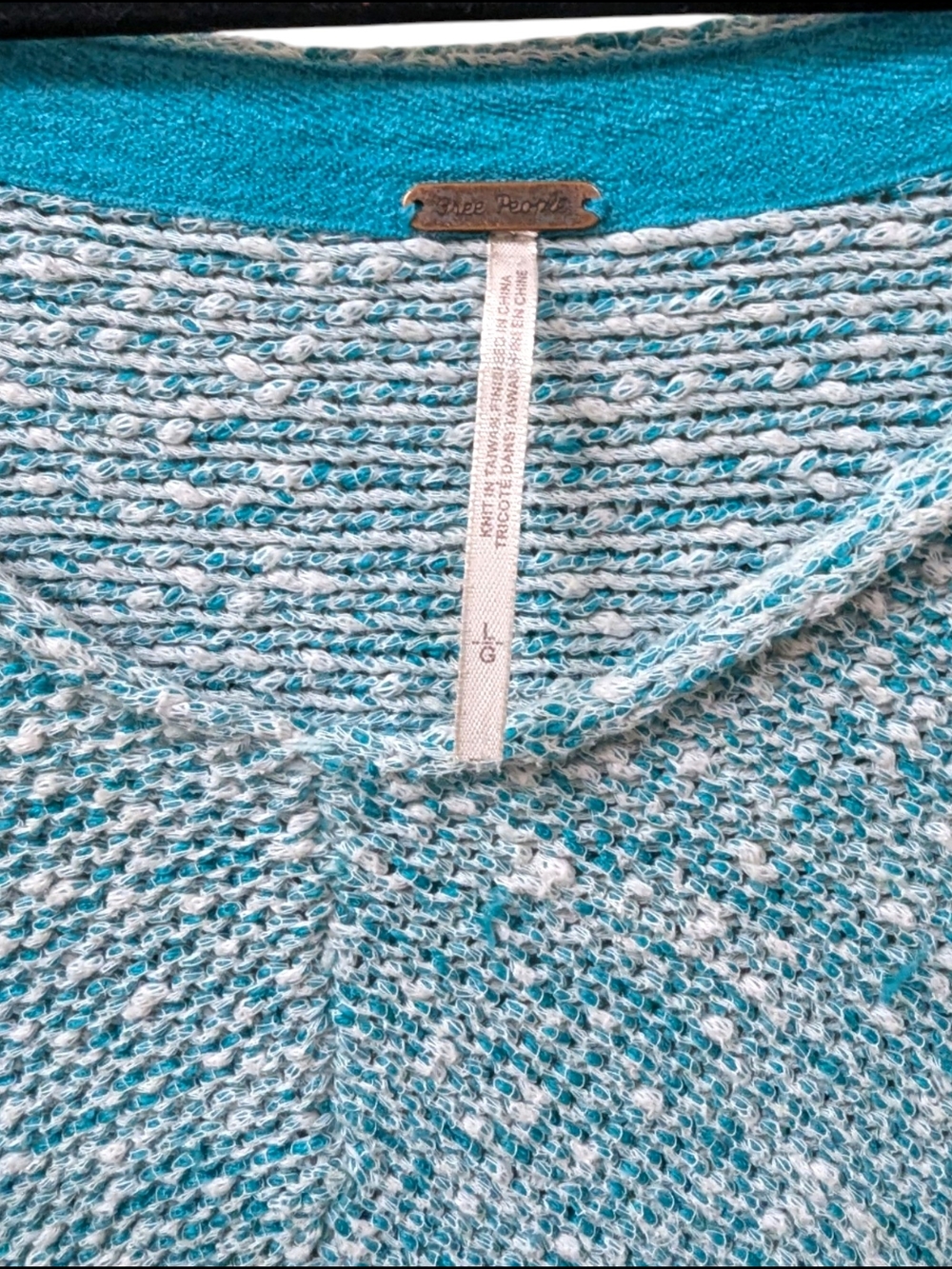 Free People Bright Lights Teal Aqua Blue Marled Scoop Neck Pullover (L) - Picture 3 of 8